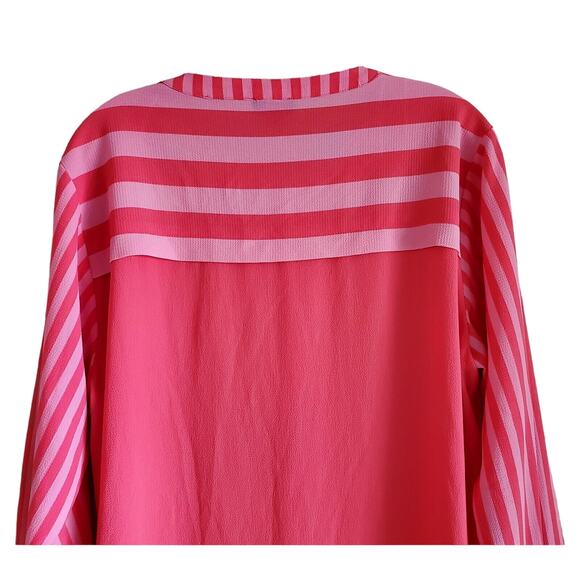 VINCE CAMUTO Women's L Tunic Top Pink Vertical Striped Button Up Long Sleeve 40" - Picture 6 of 7